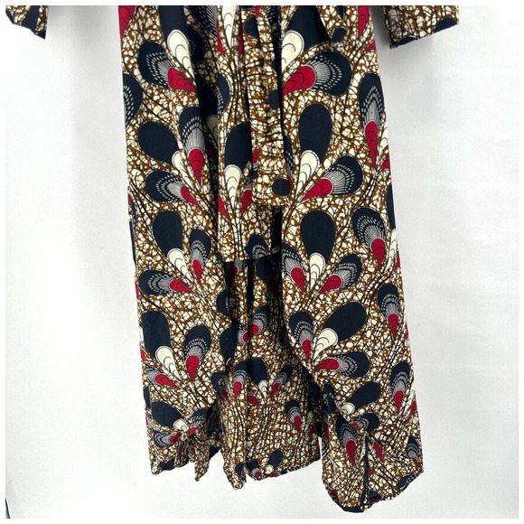 Ray Darten Omoefe African Print Wrap Jacket Dress Womens L Navy Red Ethnic Boho - Picture 6 of 12
